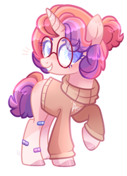 Size: 1489x2070 | Tagged: safe, artist:sugaryicecreammlp, oc, oc only, oc:liana, pony, unicorn, bandaid, base used, clothes, female, glasses, mare, simple background, solo, sweater, transparent background