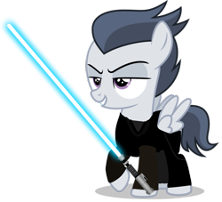 Size: 1123x1018 | Tagged: safe, artist:chrzanek97, artist:jawsandgumballfan24, edit, rumble, pegasus, pony, colt, foal, jedi, jedi knight, lightsaber, male, simple background, solo, star wars, transparent background, weapon