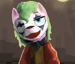 Size: 2530x2160 | Tagged: safe, artist:sapphmod, derpibooru import, pinkie pie, earth pony, pony, arthur fleck, clothes, crossover, joker (2019), makeup, pinkie joker, shirt, solo, suit, the joker