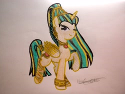 Size: 3128x2346 | Tagged: safe, artist:nurkako, alicorn, monster pony, pony, alicorn princess, alicornified, barely pony related, crossover, crown, ear piercing, earring, egyptian, egyptian pony, jewelry, mattel, monster, monster high, mummy, necklace, nefera de nile, one eye closed, piercing, ponified, race swap, regalia, wink