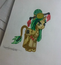 Size: 1932x2060 | Tagged: safe, artist:nurkako, dracony, dragon, hybrid, monster pony, pony, unicorn, accessories, barely pony related, crossover, dragon tail, jinafire long, mattel, monster, monster high, ponified