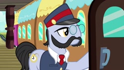 Size: 1920x1080 | Tagged: safe, screencap, all aboard, pony, growing up is hard to do, climb aboard, facial hair, gravy train, moustache, solo, train