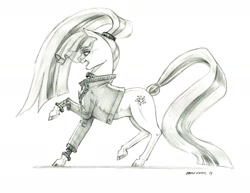 Size: 1400x1082 | Tagged: safe, artist:baron engel, coloratura, earth pony, pony, the mane attraction, colored hooves, countess coloratura, female, grayscale, mare, monochrome, open mouth, pencil drawing, simple background, solo, traditional art, veil, white background