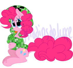 Size: 1000x937 | Tagged: safe, artist:kiddinsdeluxe, derpibooru import, pinkie pie, earth pony, pony, :p, clothes, creeper, cute, diapinkes, hoodie, leg fluff, minecraft, puppy dog eyes, solo, tongue out