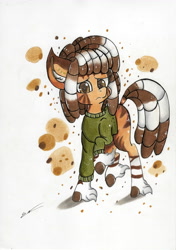 Size: 4920x6972 | Tagged: safe, artist:luxiwind, oc, oc:zahara, zebra, absurd resolution, clothes, female, solo, sweater, traditional art