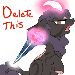 Size: 3000x3000 | Tagged: safe, artist:veesocks, oc, oc only, oc:dazzling flash, changeling, hybrid, kirin, zebra, changeling oc, delet this, disguise, disguised changeling, energy sword, halo (series), kirin oc, looking at you, purple changeling, simple background, telegram sticker, transparent background, zebra oc