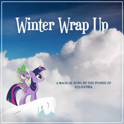 Size: 500x500 | Tagged: artist needed, safe, spike, twilight sparkle, unicorn twilight, dragon, pony, unicorn, winter wrap up, album cover, cloud, cloudy, fake, text, winter wrap up song