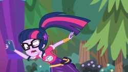 Size: 1908x1080 | Tagged: safe, screencap, sci-twi, twilight sparkle, better together, choose your own ending, equestria girls, the road less scheduled, cellphone, faic, falling, female, geode of telekinesis, glasses, magical geodes, oops, open mouth, outdoors, phone, ponytail, shrunken pupils, smartphone, solo, tripping