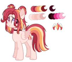 Size: 1169x1011 | Tagged: safe, artist:xxcutecookieswirlsxx, oc, oc:fire blaze, pegasus, pony, alternate universe, collar, color palette, female, magical lesbian spawn, multicolored hair, offspring, parent:rainbow dash, parent:twilight sparkle, parents:twidash, reference sheet, solo