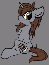 Size: 2360x3068 | Tagged: safe, artist:arjinmoon, oc, oc:arjin, pony, unicorn, chest fluff, explicit source, gray background, long mane, looking at you, looking back, looking back at you, male, simple background, solo, stallion