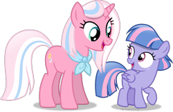 Size: 5607x3658 | Tagged: safe, artist:vector-brony, clear sky, wind sprint, pegasus, pony, unicorn, common ground, absurd resolution, female, filly, freckles, like mother like daughter, mother and child, mother and daughter, open mouth, parent and child, raised hoof, simple background, transparent background, vector