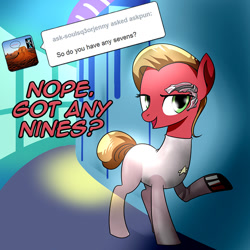 Size: 800x800 | Tagged: safe, artist:gashiboka, oc, oc:pun, earth pony, pony, ask, ask pun, borg, female, mare, pun, seven of nine, solo, star trek, star trek: voyager