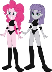 Size: 1182x1632 | Tagged: safe, artist:invisibleink, artist:marcusvanngriffin, maud pie, pinkie pie, equestria girls, belly button, boots, clothes, elbow pads, female, knee pads, midriff, shoes, simple background, sports, sports bra, sports panties, transparent background, vector, wrestler, wrestling