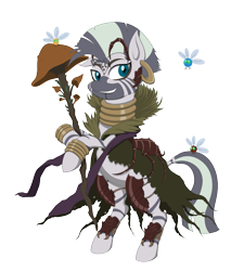 Size: 3000x3514 | Tagged: safe, artist:janji009, part of a series, part of a set, zecora, parasprite, zebra, armor, crossover, female, golgari, jewelry, magic the gathering, mare, mushroom, neck rings, piercing, quadrupedal chest boobs, ravnica, shaman, simple background, solo, staff, transparent background