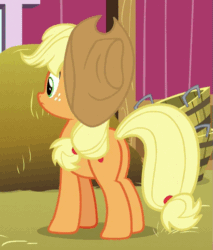 Size: 511x600 | Tagged: safe, derpibooru import, edit, screencap, applejack, earth pony, pony, going to seed, animated, butt, cropped, gif, nodding, plot