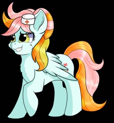 Size: 1280x1382 | Tagged: safe, artist:rainbowtashie, lightning dust, nurse redheart, oc, oc:instant care, pegasus, pony, commissioner:bigonionbean, cute, fusion, fusion:instant care, hat, nurse hat, pegasus oc