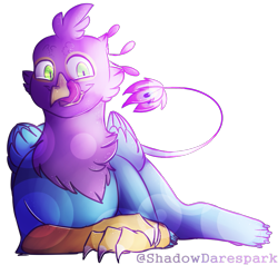 Size: 907x862 | Tagged: safe, artist:shadowdarespark, oc, oc only, oc:gyro feather, oc:gyro tech, griffon, artfight, griffonized, kitchen eyes, licking, male, species swap, tongue out