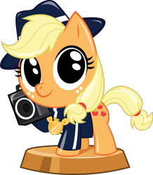 Size: 2865x3291 | Tagged: safe, artist:phucknuckl, derpibooru import, part of a set, applejack, earth pony, pony, my little pocket ponies, 80s, boombox, clothes, cute, female, jackabetes, mare, medallion, pocket ponies, retro, simple background, solo, transparent background