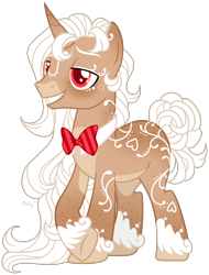 Size: 1280x1687 | Tagged: safe, artist:mintoria, oc, oc:gingerbread icing, pony, unicorn, bowtie, male, solo, stallion