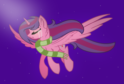 Size: 1733x1181 | Tagged: safe, artist:darbypop1, oc, oc:alyssa rice, alicorn, pegasus, pony, base used, clothes, crying, female, mare, night, scarf, solo