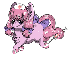 Size: 801x668 | Tagged: safe, artist:jinbesan, pony, cotton candy, needle, nurse, syringe, tail hold, this will end in pain