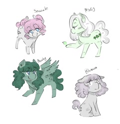 Size: 1158x1200 | Tagged: safe, artist:jinbesan, blossom, medley, minty, snuzzle, earth pony, pegasus, g1, female, flower, mare