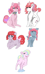 Size: 800x1300 | Tagged: safe, artist:jinbesan, heart throb, moondancer (g1), parasol (g1), wind whistler, g1, bow, cotton candy, glasses, leonine tail, pigtails, tail bow, that pony sure does love flowers