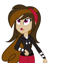 Size: 900x990 | Tagged: safe, artist:wubcakeva, oc, oc:cupcake slash, equestria girls, clothes, equestria girls-ified, female, new outfit, open mouth, simple background, solo, transparent background