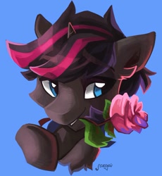 Size: 858x931 | Tagged: safe, artist:saxopi, oc, pony, unicorn, bust, flower, mouth hold, rose, solo