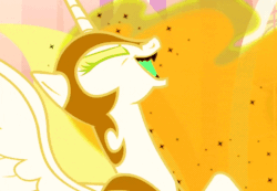 Size: 1218x841 | Tagged: safe, edit, edited screencap, screencap, nightmare moon, alicorn, pony, the cutie re-mark, animated, cropped, daymare sun, ethereal mane, evil laugh, fangs, female, gif, inverted colors, laughing, mare, not daybreaker, spread wings, starry mane, wings