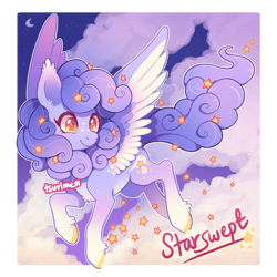 Size: 650x650 | Tagged: safe, artist:tsurime, oc, oc:starswept, pegasus, pony, cloud, female, flying, mare, moon, solo, sparkles, watermark