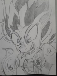 Size: 576x768 | Tagged: safe, artist:furrycat24, oc, oc only, oc:blackjack, pony, unicorn, fallout equestria, fallout equestria: project horizons, female, flowing mane, horn, mare, monochrome, raised hoof, sketch, smiling, solo, traditional art