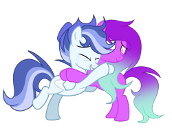 Size: 1931x1540 | Tagged: safe, artist:thesmall-artist, oc, oc only, oc:blue, oc:kookie beatz, pegasus, pony, crying, female, hat, hug, male, mare, simple background, stallion, transparent background