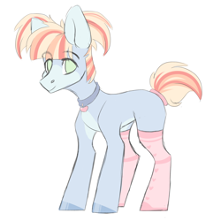 Size: 4021x4024 | Tagged: safe, artist:hellishprogrammer, oc, oc only, oc:pastel coat, earth pony, pony, blank flank, blaze (coat marking), clothes, collar, femboy, heart, male, pale belly, pigtails, simple background, socks, solo, stallion, twintails, white background