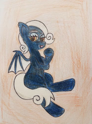 Size: 772x1035 | Tagged: safe, artist:dice-warwick, oc, oc:moonlight eclipse, bat pony, pony, bedroom eyes, fangs, solo