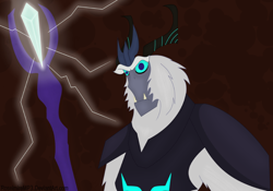 Size: 3224x2260 | Tagged: safe, artist:rosestardragonmp3, storm king, yeti, my little pony: the movie, antagonist, armor, dark background, horns, lightning, magic, simple background, solo, staff, staff of sacanas