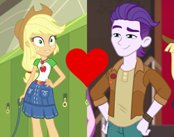 Size: 900x710 | Tagged: safe, artist:themexicanpunisher, edit, edited screencap, screencap, applejack, dirk thistleweed, accountibilibuddies, equestria girls, equestria girls series, spoiler:choose your own ending (season 2), spoiler:eqg series (season 2), appledirk, female, geode of super strength, magical geodes, male, shipping, shipping domino, straight