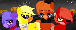 Size: 1896x768 | Tagged: safe, artist:antopainter14, artist:chlaneyt, artist:infinitybases, pony, base used, bonnie, chica, crossover, five nights at freddy's, foxy, freddy fazbear, ponified