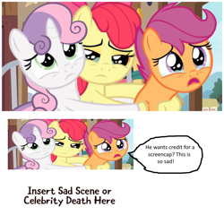 Size: 1024x1024 | Tagged: safe, edit, edited screencap, screencap, apple bloom, scootaloo, sweetie belle, pony, the last crusade, cutie mark crusaders, sad