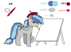 Size: 1968x1424 | Tagged: safe, artist:pencil bolt, oc, oc:dusty color, pegasus, pony, art, beret, cutie mark, hat, male, pencil