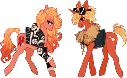 Size: 3643x2256 | Tagged: safe, artist:pictorch, pony, unicorn, accessories, beauty mark, blonde, clothes, curls, curly, curly hair, curly mane, ear piercing, earring, fashion, female, gyaru, jacket, jewelry, male, mare, mole, multicolored hair, multicolored name, piercing, short hair, short mane, short tail, simple background, stallion, sunglasses, transparent background, two toned hair, two toned mane, vest