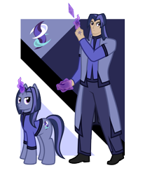 Size: 4800x5800 | Tagged: safe, artist:cyril_deroach, oc, oc:dream writer, human, unicorn, art pack:equestria humanized project, abstract background, clothes, coat, cutie mark, duo, duo male, humanized, long hair, magic, male, shirt, show accurate, simple background, stallion, transparent background