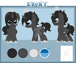 Size: 1600x1333 | Tagged: safe, artist:crystal-tranquility, oc, oc:ebony, alicorn, pony, deviantart watermark, female, filly, obtrusive watermark, reference sheet, simple background, solo, transparent background, watermark