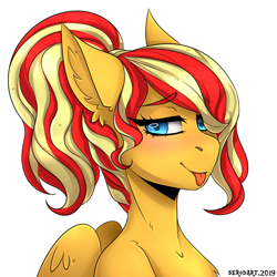 Size: 1300x1300 | Tagged: safe, artist:serodart, oc, oc:bunsetti, anthro, pegasus, bust, commission, ear fluff, not sunset shimmer, portrait, solo, tongue out