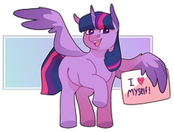 Size: 1694x1287 | Tagged: safe, artist:geisharozu, twilight sparkle, twilight sparkle (alicorn), alicorn, pony, cute, female, happy, heart, mare, narcissism, raised hoof, self love, sign, simple background, solo, transparent background, twiabetes, wing hands, wings