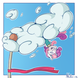 Size: 1200x1200 | Tagged: safe, artist:neko-me, sweetie belle, anthro, apple bloomers, breasts, clothes, cloud, dress, female, filly, flagpole, older, stuck, sweetie boobs