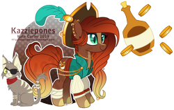 Size: 1024x652 | Tagged: safe, artist:kazziepones, oc, cat, earth pony, pony, female, hat, mare, pirate outfit, solo