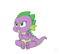 Size: 705x645 | Tagged: safe, artist:carnifex, barb, spike, dragon, angry, baby, baby dragon, barbabetes, cute, female, grumpy, madorable, pouting, rule 63, rule63betes