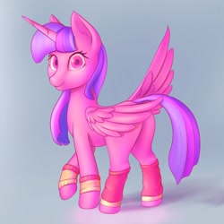 Size: 1024x1024 | Tagged: safe, artist:stratodraw, twilight sparkle, twilight sparkle (alicorn), alicorn, pony, cute, gray background, leg warmers, looking at you, looking back, looking back at you, simple background, solo, twiabetes