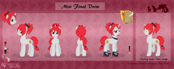 Size: 6894x2744 | Tagged: safe, artist:raspberrystudios, oc, oc only, oc:miss final verse, pony, unicorn, bow, commission, cutie mark, height difference, high heels, reference sheet, shoes, smiling, smirk